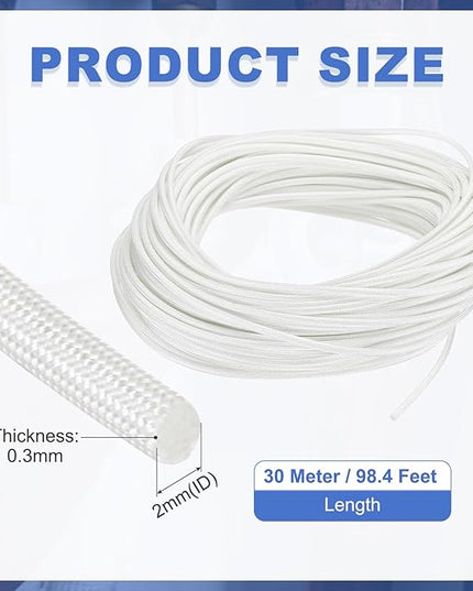 uxcell Insulation Cable Protector,2mm/0.08 Inch-30m/98 Feet High Temp Fiberglass Sleeve White
