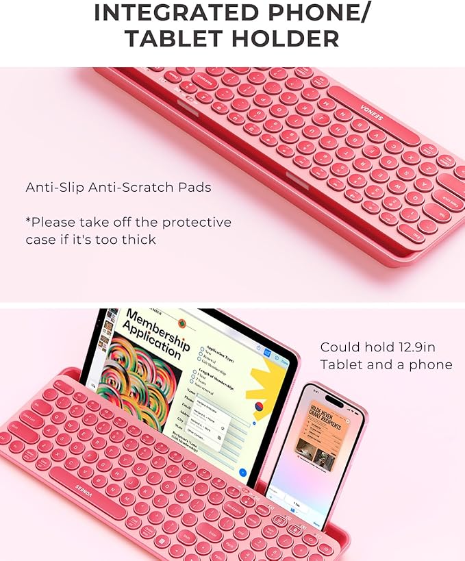 seenda Bluetooth Keyboard and Mouse for iPad, CTU-301 Wireless Multi-Device Connection Bluetooth+2.4G Keyboard Mouse Combo with Tablet Holder for iPad/MacBook/Windows, iOS/Andriod/Phone, Coral Pink