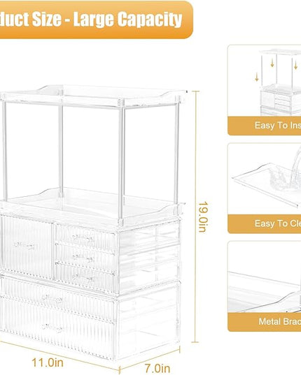 Acina Bathroom Countertop Organizers and Storage: 2-Tier 6-Drawer Makeup Organizer Countertop, Easy to Install, Ideal for Bathroom Storage, Vanity, Perfume, Large Skincare Items, Present, Clear