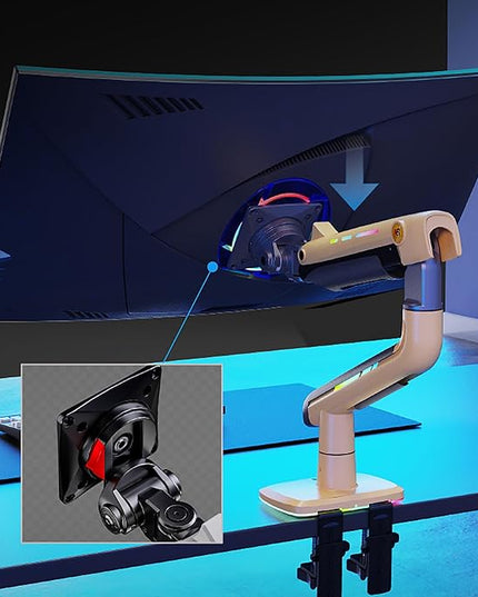 NB Gaming Monitor Arm or for 32 to 60 Inches Screen, Load up to 20 kg, VESA 75/100, RGB-Light, Heavy Duty, Multi Angle Adjustable, Premium Aluminum, Yellow