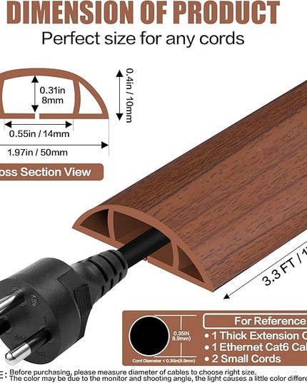 Floor Cord Cover Self Adhesive Cord Hider,3.3FT Cable Management, Extension Strip Protector for Wires, Prevent Cable Trips for Offices, Gyms, Exhibitions Cavity:0.47"(W) x0.35(H) Wood Red Teak