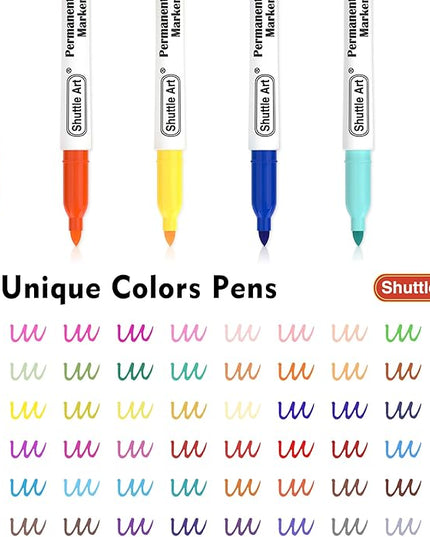 Shuttle Art 60 Colors Permanent Markers, Fine Point, Assorted Colors, Works on Plastic,Wood,Stone,Metal and Glass for Doodling, Coloring, Marking