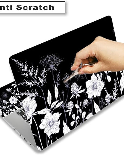 Laptop Skin Sticker Decal,12" 13" 13.3" 14" 15" 15.4" 15.6 inch Laptop Vinyl Skin Sticker Cover Art Protector Notebook PC (2 Wrist Pad Skins Included), Waterproof Removable, Black White Flower