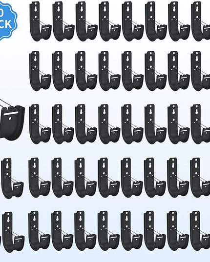 50 Pack 2-Inch Galvanized Steel Cable Support J-Hooks with Retainer Clips - Heavy Duty Wall Mount Cable Management Hooks for Structured Cabling & Organization
