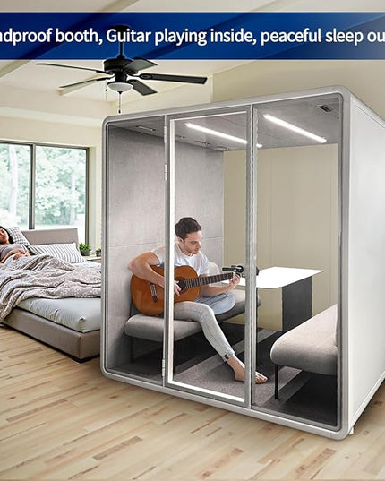 Soundproof Office Pod Booth, Quiet Meeting Pod with Acoustic Panels, Sound Proof Room with Desk, Portable Removable Working Booth for Private Phone Calling, Study, 4 People L Size H92in W91in D70in