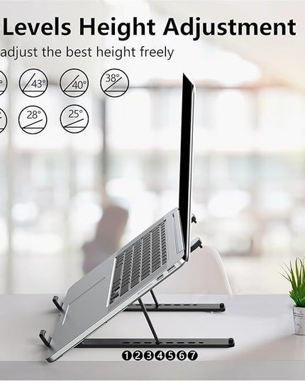 Laptop Stand for Desk, Adjustable Laptop Riser ABS+Silicone Foldable Portable Notebook Holder, Ventilated Cooling Notebook Mount Computer Stand for 10-15.6” Laptops,Tablets-Black