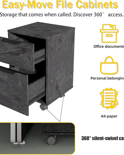 SAINTCY 4-Person Modular Desk Workstation with Privacy Walls & Integrated Power | Includes Mobile Drawer Cabinets | Space-Saving Layout for Startups & Modern Offices (Black, 2 Desk for 4 Person)