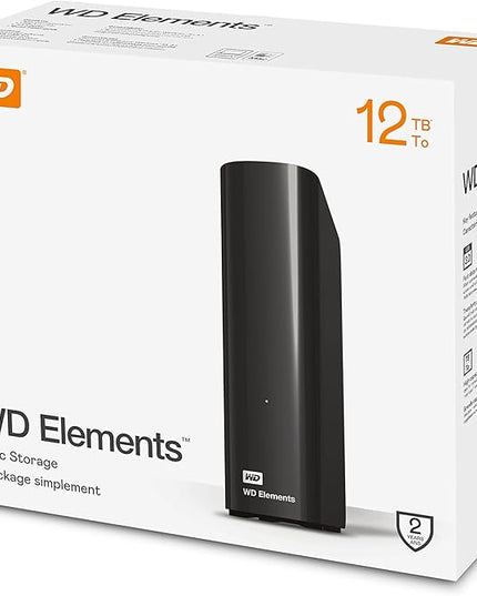 Western Digital 12TB Elements Desktop External Hard Drive, USB 3.0 drive for plug-and-play storage - WDBWLG0120HBK-WESN