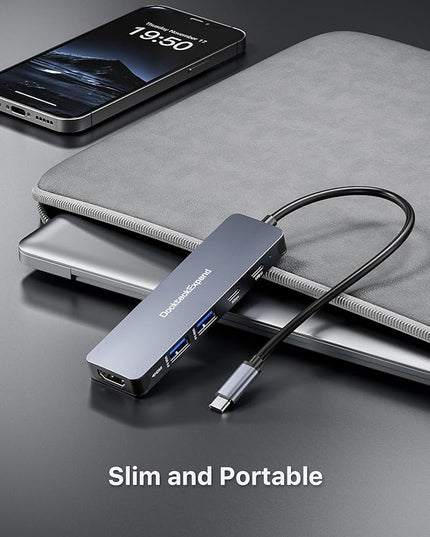 USB-C Hub 5-in-1 with 4K HDMI, 100W Power Delivery, 5Gbps USB-C Data Port and 2 5Gbps USB-A Data Ports for MacBook Pro/Air, iPad Pro/Air, Dell XPS