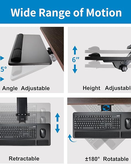 Keyboard Tray Under Desk,25x9.84'' Large Slide Out Swivel Tilt Computer Keyboard Drawer for Home Gaming Office Desk, Dual Mount,Black