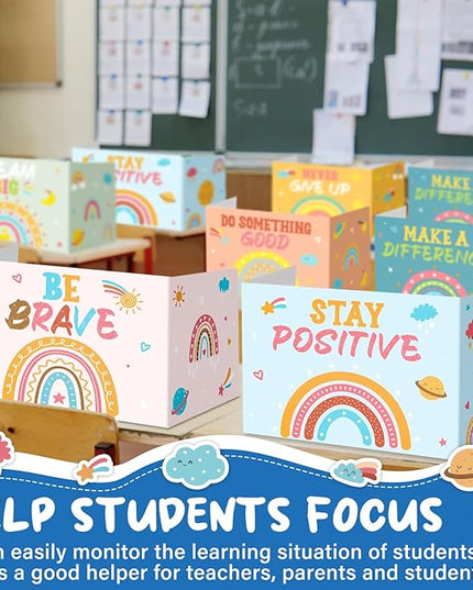 Honoson 24 Pcs Bulk Inspirational Privacy Folders for Students Cardboard Test Privacy Boards Motivational Words Desk Dividers Shield for Classroom School Study Supplies, 6 Styles (Bohemian)