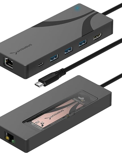 SABRENT USB-C Hub & SSD Enclosure, 6-Port Dock with M.2 SSD Slot, 90W Power Delivery, USB 3.0 & 2.0 Ports, 4K HDMI, RJ45 Gigabit Ethernet (HB-6PNV)