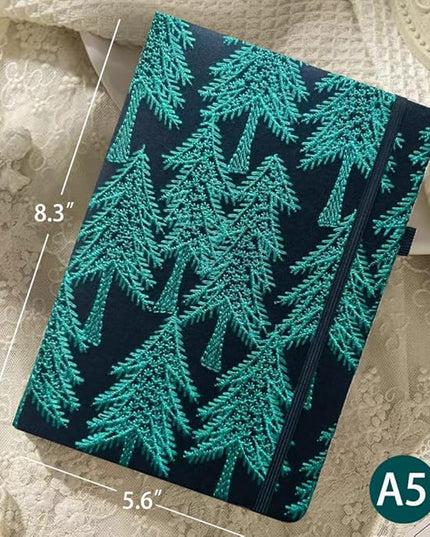 ipoul Embroidered Notebook, Cute Journal, A5, Hardcover, Lay Flat, Lined Paper, Women's Journals for Writing, Christmas Gift, Pine Tree, Evergreen, Pretty Notebook