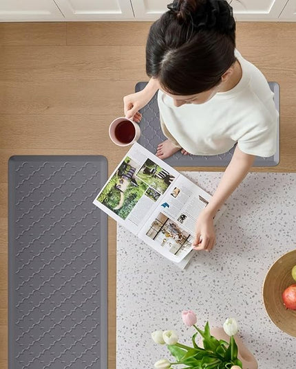 Kitchen Mats for Floor 2 Piece - Anti Fatigue Mats for Kitchen Floor - Non Slip Cushioned Rugs for Standing, Office, Sink, Laundry, Grey