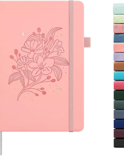 &And Per Se Dotted Journal Notebook for Women&Men with Pattern, A5 Leather Hardcover, 160 Pages 100GSM Thick Dotted Paper, 3 Sheets of Stickers Included(Blush)
