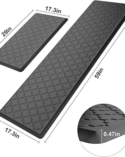 Kitchen Mats for Floor 2 Piece - Anti Fatigue Mats for Kitchen Floor - Non Slip Cushioned Rugs for Standing, Office, Sink, Laundry, Black