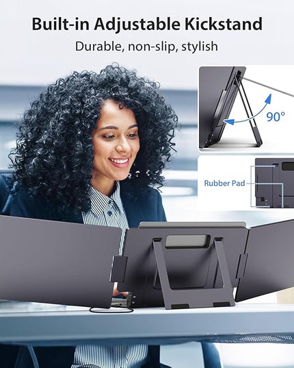 KYY 14" Portable Triple Monitor for Laptop, Laptop Screen Extender with Full HD IPS Display, Computer Extended Monitor Compatible with Mac, Windows, Chrome, Fits 12-16 Inch Laptops