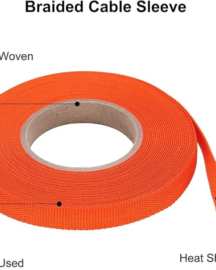 MECCANIXITY Braided Cable Sleeves Heat Shrinkable Fabric Sleeving, 5/16" 33ft Orange 2:1 Ratio Heat Shrinkable Cord Protector for Harness Cable, Network Cable Protection, Cable Management