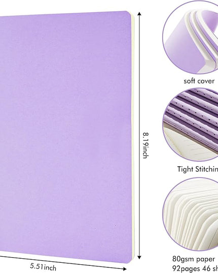 feela 36 Pack Soft Cover Journal Bulk, Lined Blank Travel Journal for Women Men Writing, Notebooks College Ruled for Work, Note Taking Notebook School Business Supplies, 8.2” x 5.5”, A5, Light Purple