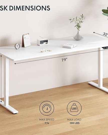FLEXISPOT 79x32 Inch Large Dual Motor Electric Standing Desk, White - Computer Desk with Memory Controller, Home Office Desk with Splice Board