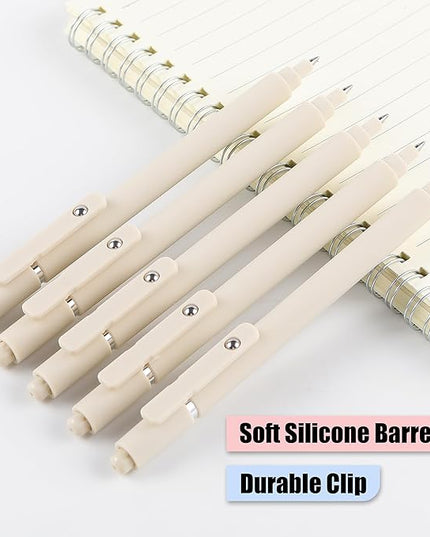 RIANCY Aesthetic Pens Beige Pens 5Pcs 0.5mm Quick Dry Black Ink Gel Pens Fine Point Smooth Writing Cute Pen Japanese Stationary Home Work Essentials Nurse School Gifts Office Supplies