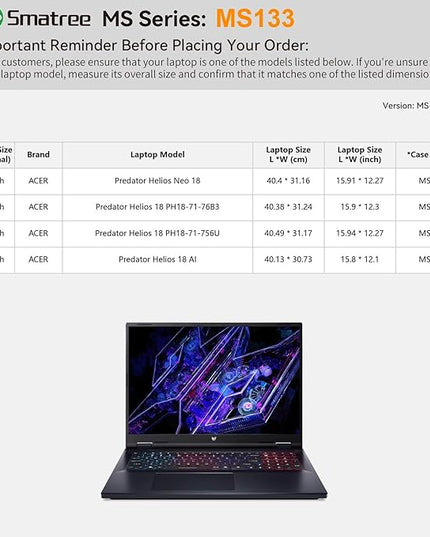 Smatree MS133 Hard EVA Protective Sleeve with Stand Compatible for 18 inch Acer Predator Helios 18 AI, for 18 inch Predator Helios 18 PH18-71-756U/76B3, for PredatorHelios Neo 18 Gaming Laptop,Green
