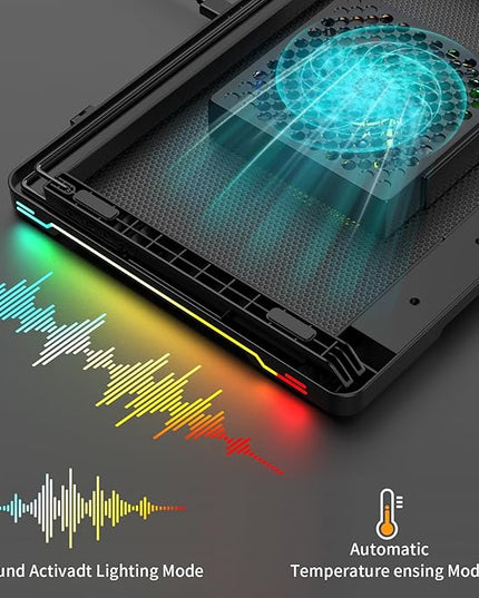 DEPGI Laptop Cooling Pad, Laptop Cooler Stand with 5.5" Movable Fan Easy to Clean, 10 RGB Light Modes, Auto Temp Sensor & 3-Speed Manual Control, Ultra Quiet ≤40dB for 14–17.3 Inch Laptops