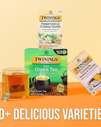 Twinings Peppermint & Creamy Vanilla Herbal Tea Individually Wrapped Bags, 20 Count (Pack of 2), Formerly Buttermint, Naturally Caffeine-Free, Enjoy Hot or Iced