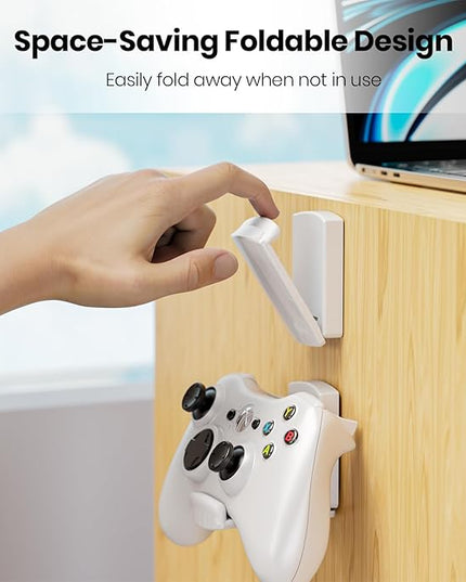 Sticky Headphone Stand Controller Holder - EURPMASK Upgraded Adhesive Gaming Headset Hook, Headphone Holder for Desk with Soft Rubber Pads, Universal PC Gaming Accessory Controller Headset Stand,White