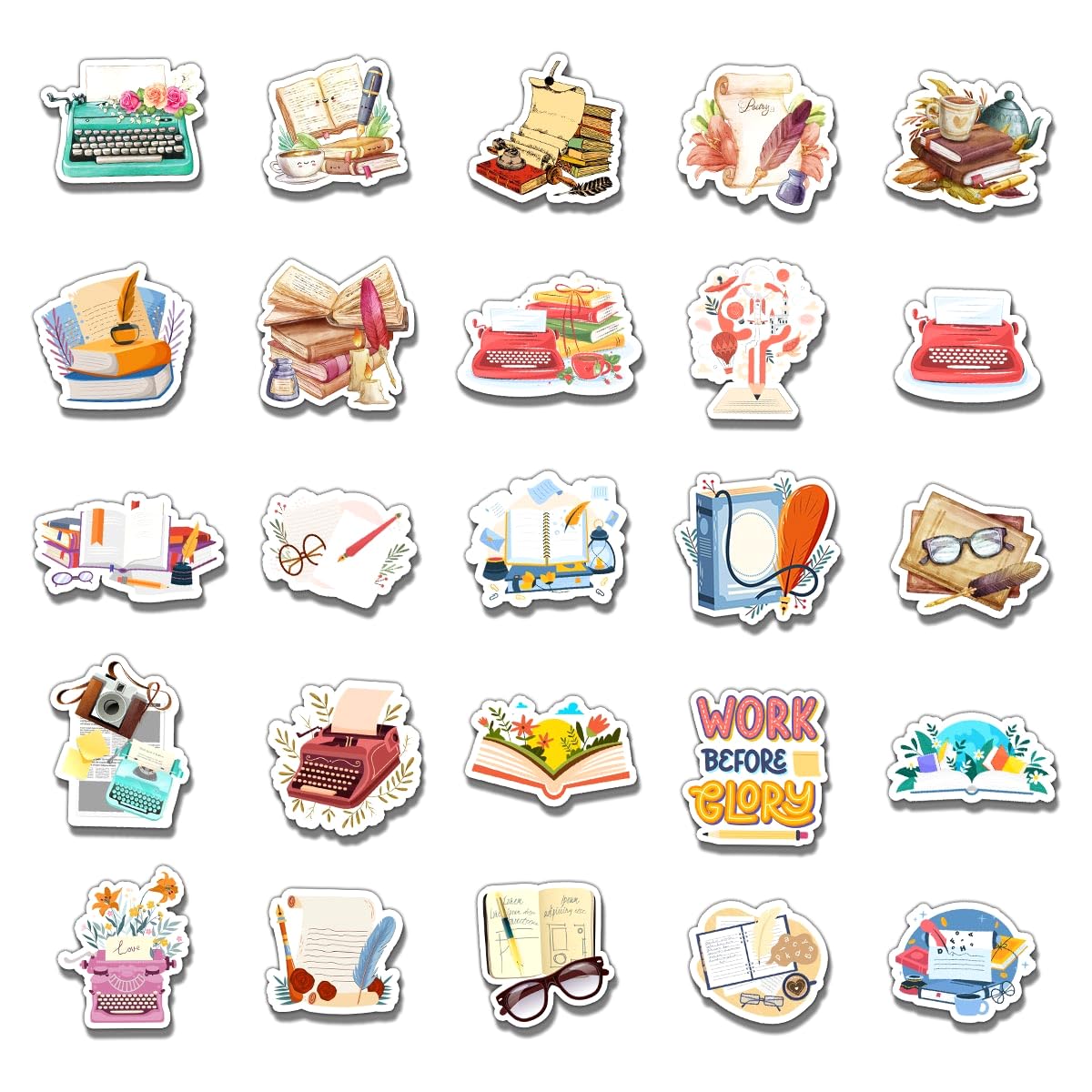 50 Pack Pcs Book Lover Stickers for Water Bottles Waterproof Vinyl Laptop Luggage Scrapbooking Books Vintage Sticker Packs Bulk Set Adults Teens Women Kids Aesthetic Small Decals