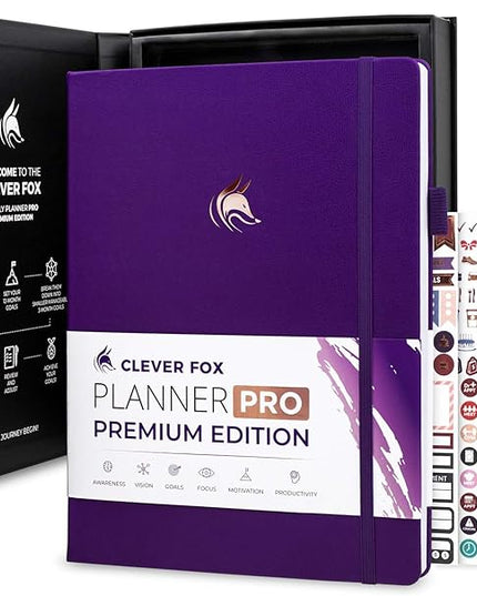 Clever Fox Planner Pro Premium – Luxurious Weekly & Monthly Planner with Budget Organizer for Productivity & Goals, Undated, A4 (Purple)