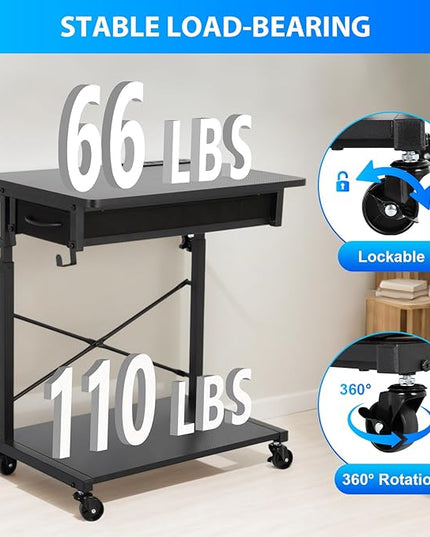 FAHKNS 2-Tier Computer Tower Stand - Computer Tower Floor Stand，PC Tower Stand with Power Outlet & Lockable Wheels，PC Holder for Office/Home/Studio/Game Room