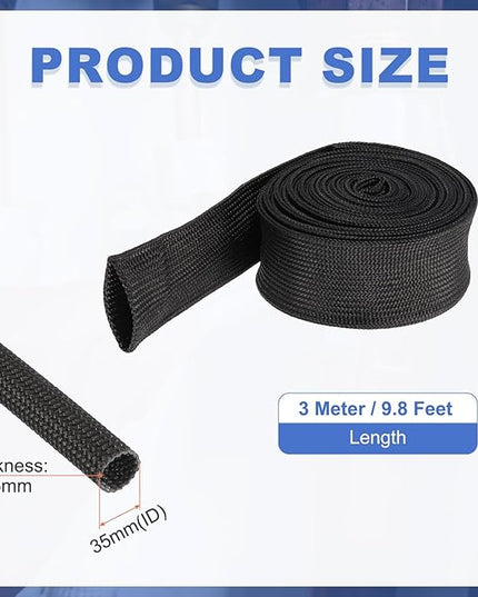 uxcell Insulation Cable Protector,35mm/1.38 Inch-3m/10 Feet High Temp Fiberglass Sleeve Black