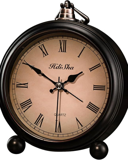 Hdisha Vintage Alarm Clock, 5 inch Battery Operated Silent Non Ticking Snooze Small Clock with Night Light, Old Fashioned Desk Clock Decor for Bedroom, Bedside, Living Room, Room (Roman)