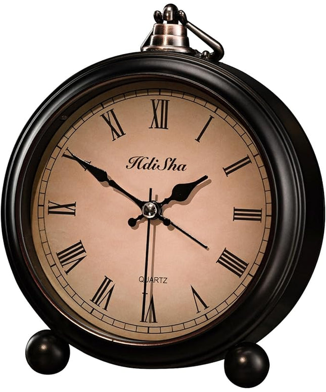 Hdisha Vintage Alarm Clock, 5 inch Battery Operated Silent Non Ticking Snooze Small Clock with Night Light, Old Fashioned Desk Clock Decor for Bedroom, Bedside, Living Room, Room (Roman)
