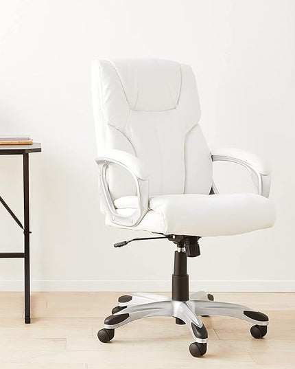Amazon Basics Executive High Back Office Desk Chair, Adjustable Height, Tilt, Swivel, one Size, White/Pewter