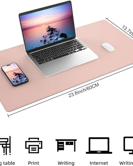 AFIING Dual-Sided Desk Pad, Natural Cork & PU Leather Large Mouse mats for Office and Home Work, Desk Protector Non-Slip, Waterproof, Easy Clean (Pink, 23.6" x 13.7")