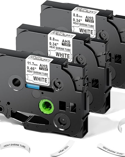 HSe-231 Heat Shrink Tube Label Compatible with Brother P Touch HSe Heat Shrink Tubing 11.7mm 0.46'' HSe231 TZe Wire Cable Labels for Brother PT-E300 E500 P900 P750WVP, 3-Pack, Black on White
