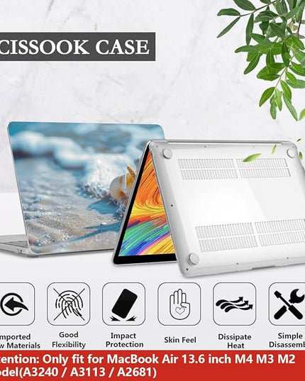 CISSOOK Compatible with MacBook Air 13.6 inch Case 2025 2024 2022 Release M4 A3240 M3 A3113 M2 A2681, Plastic Hard Shell Protective Case with Keyboard Cover Screen Protector, Beach&Shell