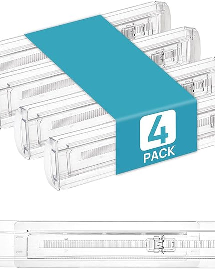 Vtopmart 4 Pack Shallow Drawer Dividers, 2.36" High 12.67"-21.14" Adjustable Expandable Kitchen Drawer Organizer, Clear Plastic Organizer Separators for Flatware, Utensil, Cutlery, Underwear, Clothes