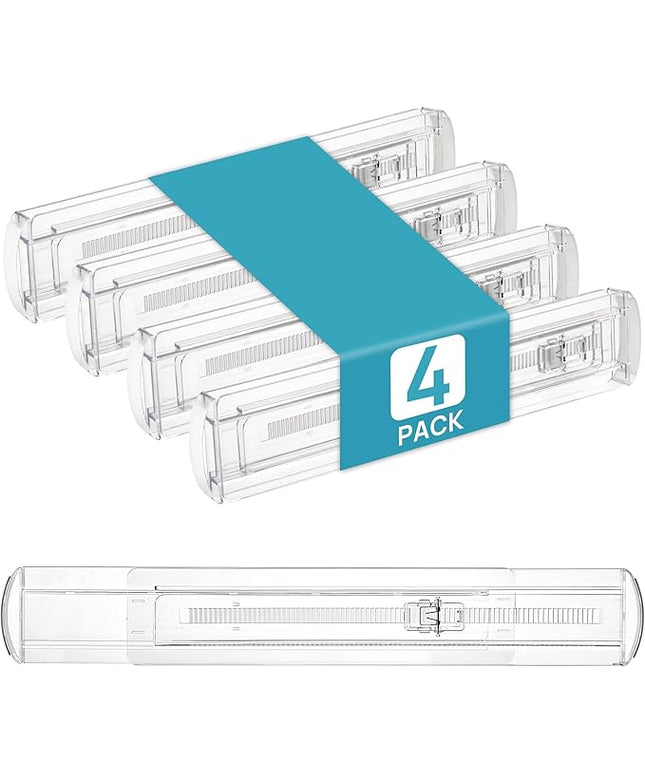 Vtopmart 4 Pack Shallow Drawer Dividers, 2.36" High 12.67"-21.14" Adjustable Expandable Kitchen Drawer Organizer, Clear Plastic Organizer Separators for Flatware, Utensil, Cutlery, Underwear, Clothes