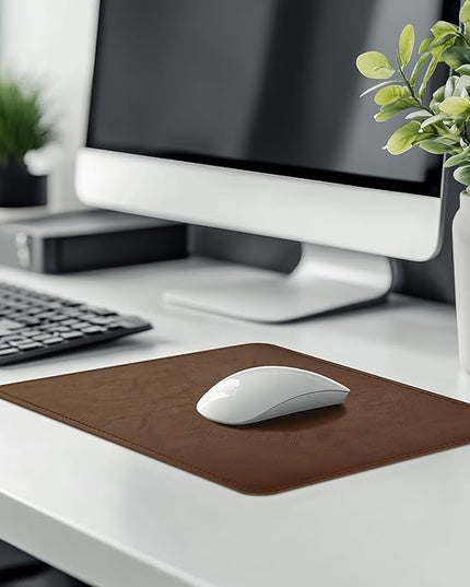 Mouse Pad, PU Mouse Pad，Leather Mouse Pad with Stitched Edge Micro-Fiber Base with Non-Slip Waterproof，Mouse Pad for Computers，Laptop, 8x11Inch (Dark Caramel Brown)