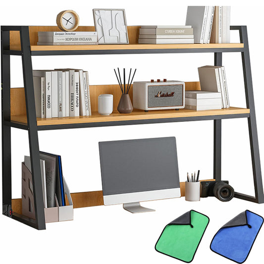 Ladder Desktop Shelf, Desk Hutch 3-Tier for Computer Desk, Desktop Display Rack, Multipurpose Vintage Metal and Wood Desktop Bookshelf Storage Organizer for Dorm Office Home,Black a,45x13x35"