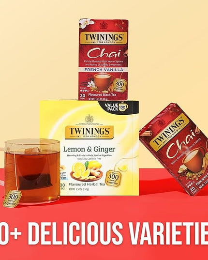 Twinings French Vanilla Chai Black Tea Individually Wrapped Bags, 20 Count (Pack of 2), Warm, Sweet & Spicy, Caffeinated, Enjoy Hot or Iced, 20 Teabags