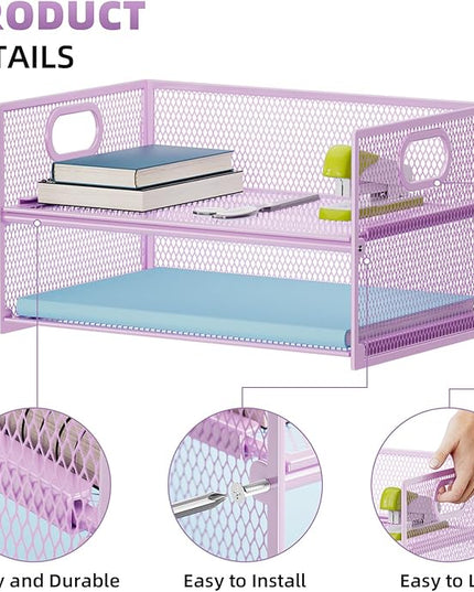 Marbrasse 2 Tier Paper Organizer Letter Tray, Mesh File Organizer with Handle, Paper Sorter Desk Organizer for Home Office Supplies - 2P Purple