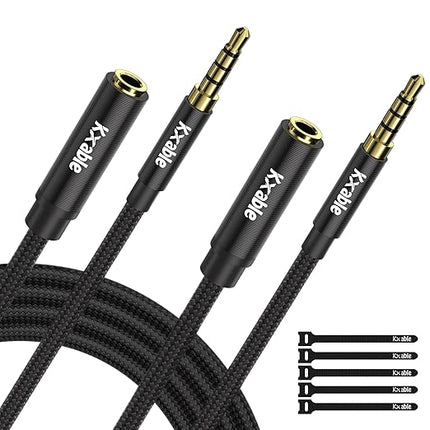 2 Pack 3.5mm Headphone Extension Cable 6FT, 4 Pole TRRS 1/8 inch Male to Female Stereo Audio Cord, Nylon Braided, Microphone Compatible, for Headphone, iPad, Smartphone, Media Players, Tablet- Slim