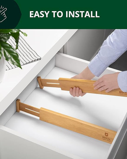 Drawer Divider and Organizer for Kitchen Organization - Adjustable Bamboo Drawer Dividers Organizers (17 - 22") - 4-Pack Expandable Drawer Organization Separators for Kitchen, Bedroom & More, Natural
