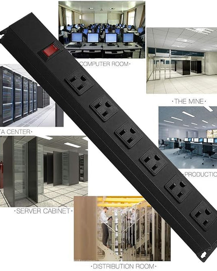 Metal Wall Mount Power Strip, Mountable Power Outlet with 6 AC Outlets, Aluminum Alloy Mount Power Socket with Switch, 6 FT SJT 3/C 14AWG Power Cord, 15A 125V 1875W (6AC) Black
