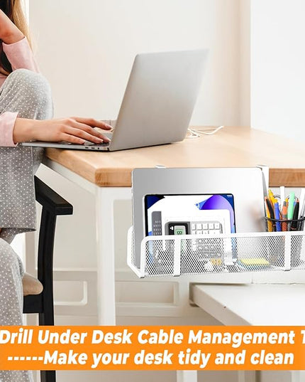 Under Desk Cable Management Tray, Wire Management Desk Cable Organizer Cable Management Box, Cord Organizer Storage for Office