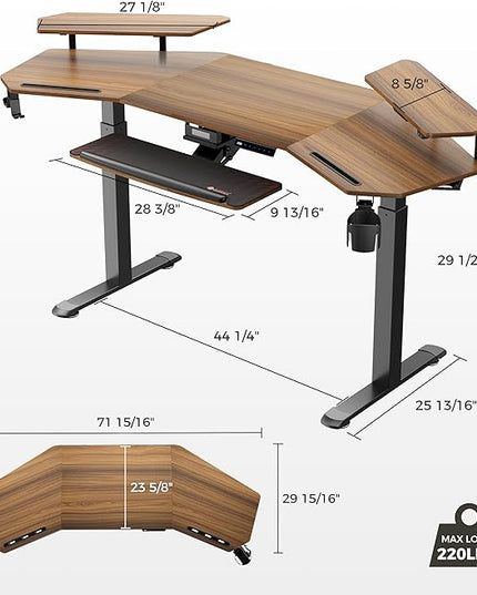 EUREKA ERGONOMIC Standing Desk Adjustable Height, Computer Desk w Keyboard Tray 72" Gaming Music Studio Desk LED Monitor Stand,Dual Motor,Slot Design,Walnut